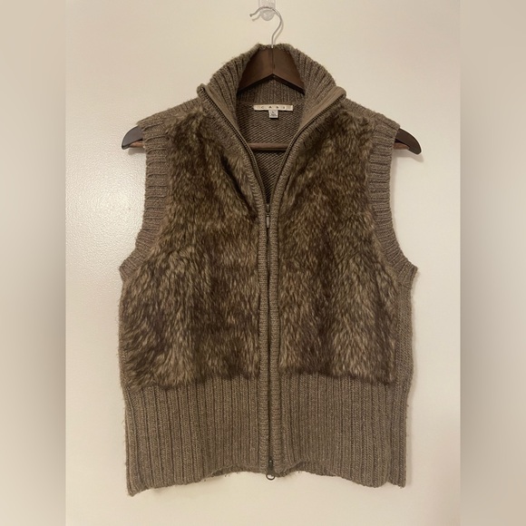 CAbi Jackets & Blazers - CAbi Faux Fur Angora Wool Blend Zip Up Cabincore Fuzzy Sweater Vest